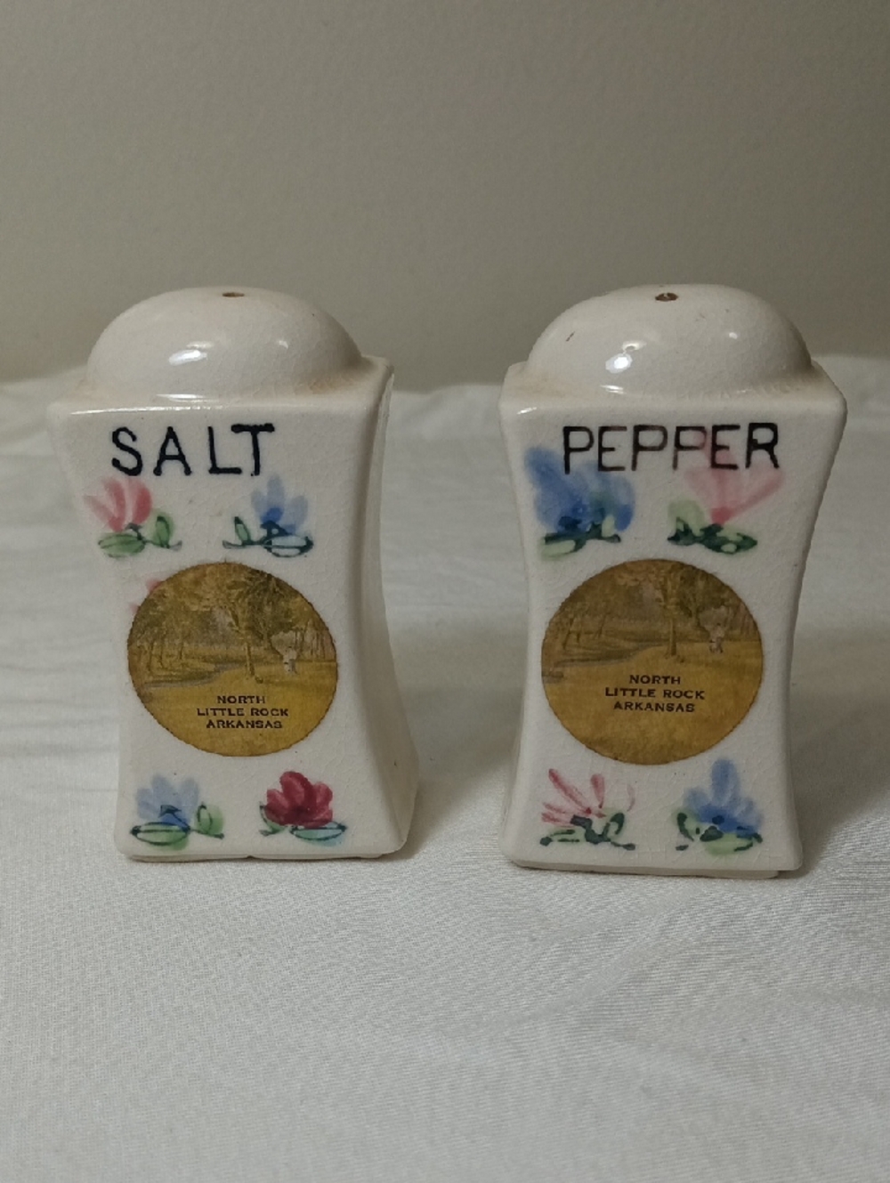 Vintage Salt & Pepper Shakers - Floral North Little Rock Souvenir